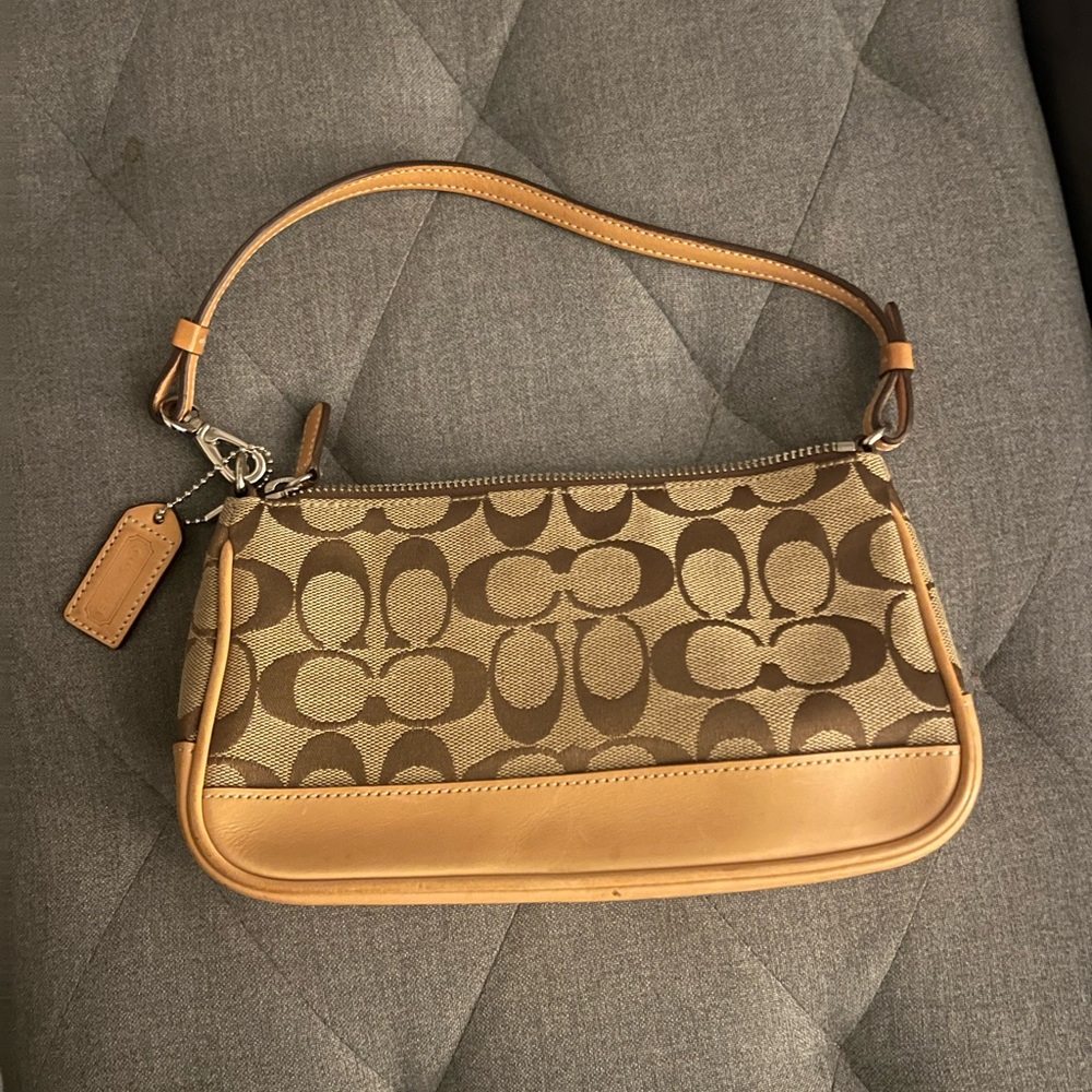 Coach brown canvass and leather trimming mini bag